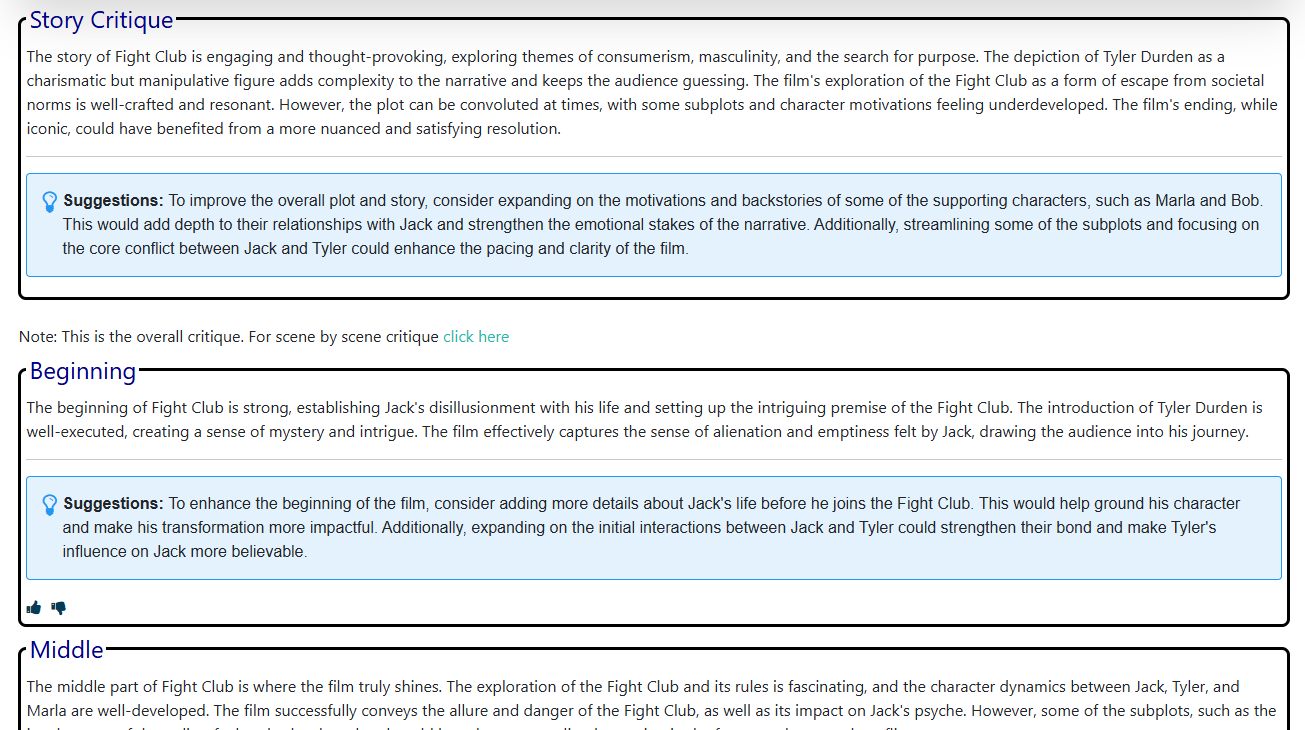 Story critique breakdown