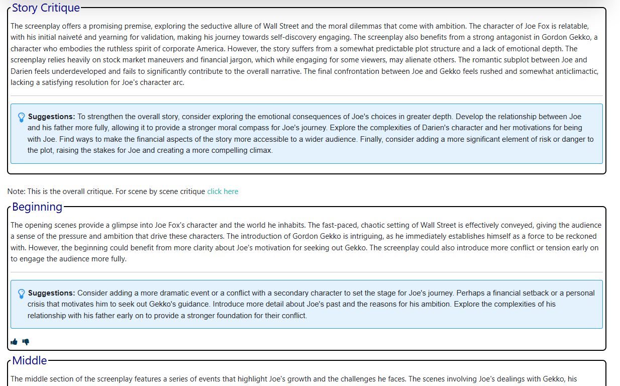 Story critique analysis